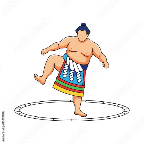 Sumo wrestler performing a ritual stomp in the ring.