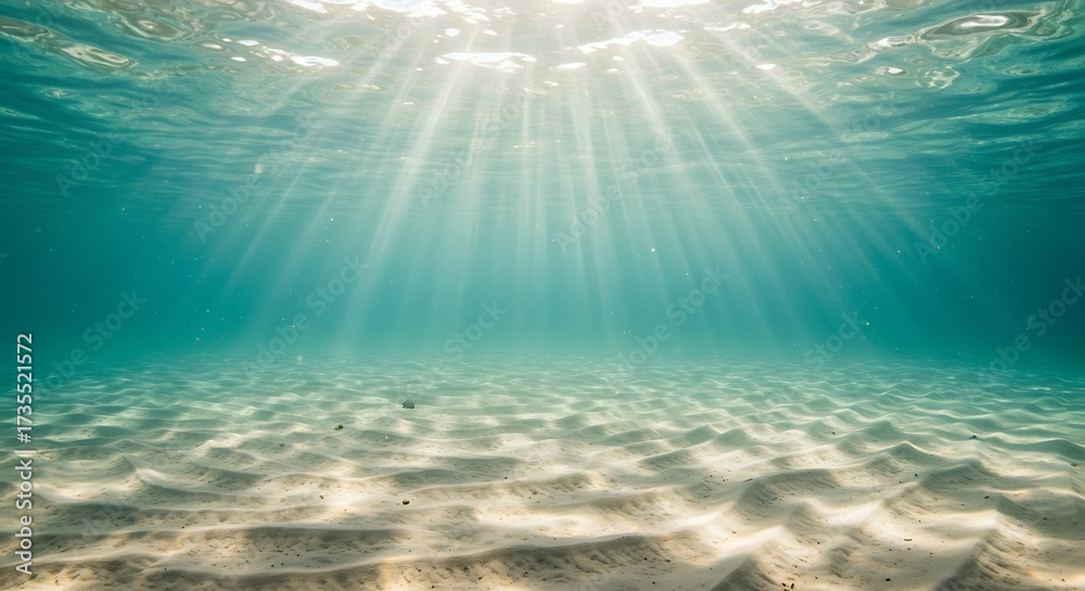 Fototapeta premium Underwater scene sunlight beaming through ocean water
