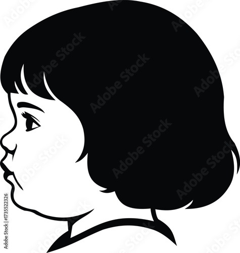 This delightful silhouette illustration features the profile of a child with a short haircut. The design captures the youthful essence and innocence of childhood