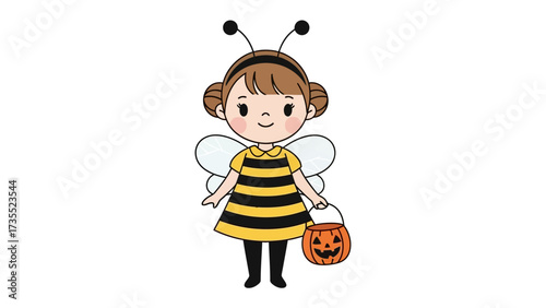 Bee-themed Child's Delight: A charming illustration of a young child dressed in a delightful bee costume. Perfect for celebrations, the image exudes an aura of pure joy.