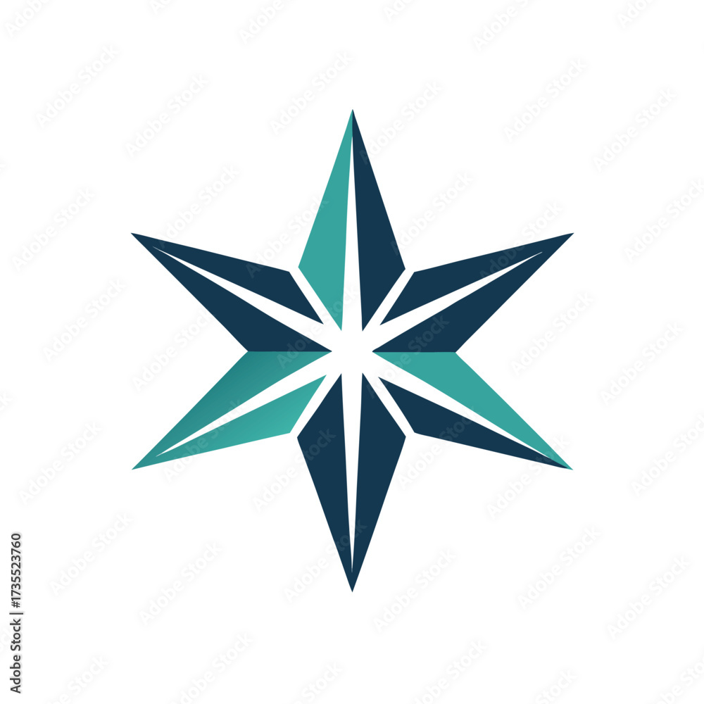 Obraz premium Six Pointed Starburst Logo In Teal And Dark Blue On White Background symbol icon