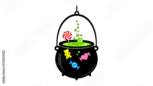 Whimsical Halloween Cauldron Illustration: A cheerful, hand-drawn illustration captures the essence of Halloween with a bubbling cauldron filled with sweet treats.