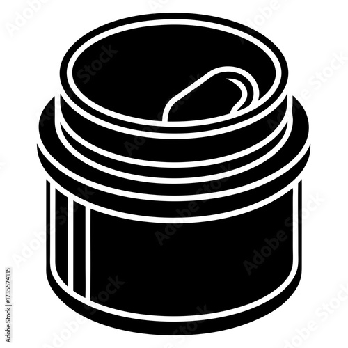 Cosmetic Cream Jar Open Container with Lid Black Silhouette Vector Illustration