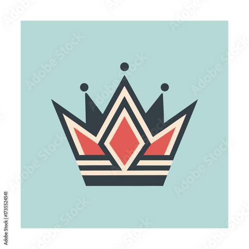 Vintage Crown Icon with Geometric Design on Light Blue Background antique decoration