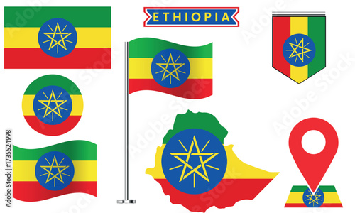 Ethiopia Flag Vector Design Set  National Symbol Collection