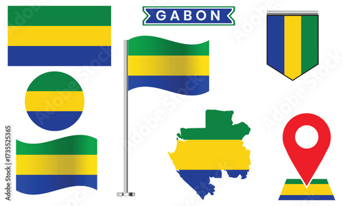 Gabon Flag Vector Design Set  National Symbol Collection