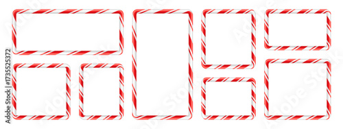 Rectangular and square realistic, glossy candy cane stripe pattern frames