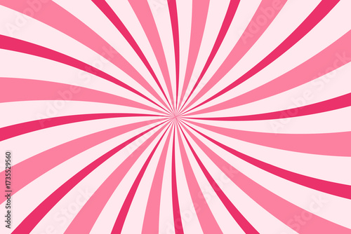 Candy pattern background with strawberry and cream swirl texture. Spiral pink vector vortex. Abstract radial cartoon marshmallow poster. Sweet summer bg with pattern of rays