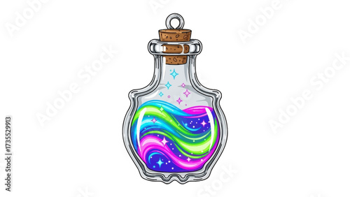 Enchanting Potion Bottle: This illustration depicts a captivating potion bottle, filled with swirling vibrant colors. It exudes magic, fantasy, and enchantment.