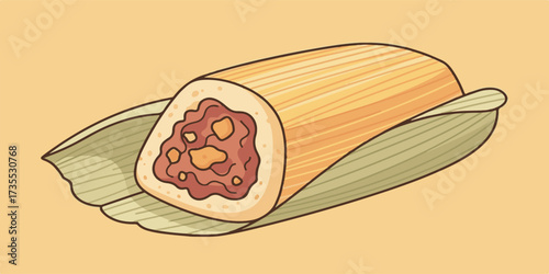 High-quality vector illustration of a tamale designed with clean lines, flat solid colors, and smooth shading