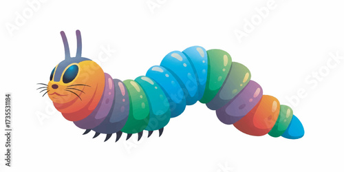 High-quality illustration of a caterpillar with segmented body, bright solid colors, and smooth gradients.