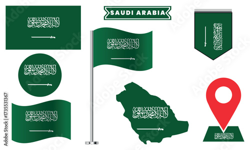 Saudi Arabia Flag Vector Design Set National Symbol Collection