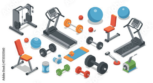 Modern isometric gym equipment collection for home workouts and fitness routines