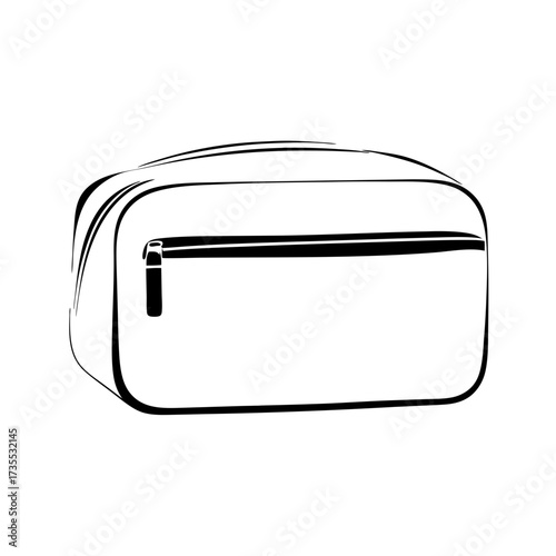 Toiletry bag is shown in simple black line drawing