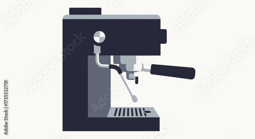 A dark colored espresso machine on a light background.