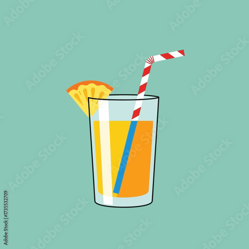 Refreshing orange juice in a glass with a straw and garnish.