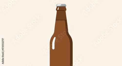 Brown glass bottle with silver cap on a light background.