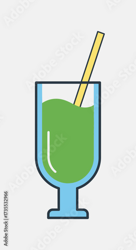 Glass of green liquid with a straw.