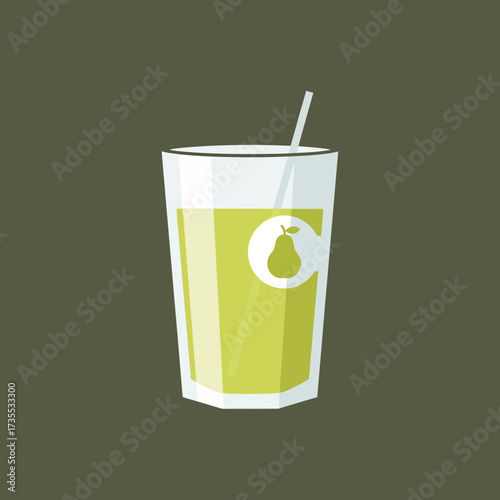 A tall glass of green liquid with a straw.