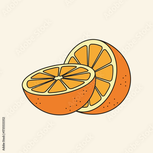 Two halves of a stylized orange on a light background.