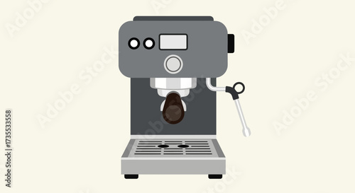 A gray espresso machine with a portafilter and steam wand.