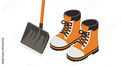 Stylish work boots and shovel for modern gardeners