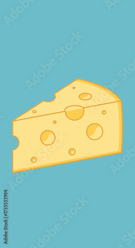 A wedge of swiss cheese on a blue background.