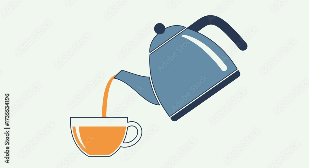 Obraz premium Blue kettle pouring liquid into a cup.