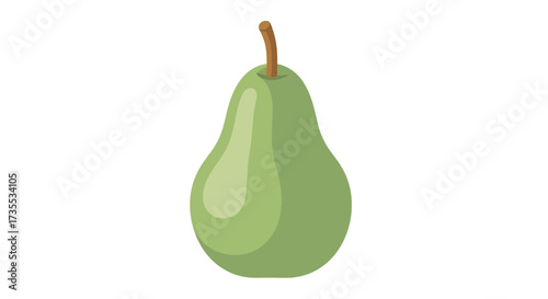 A single green pear with a brown stem on a white background.
