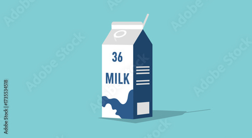 Carton of milk with a straw on a blue background.