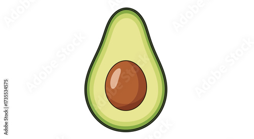Halved avocado with pit on white background.