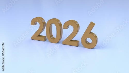 Golden 3D 2026 Number on Light Blue Surface