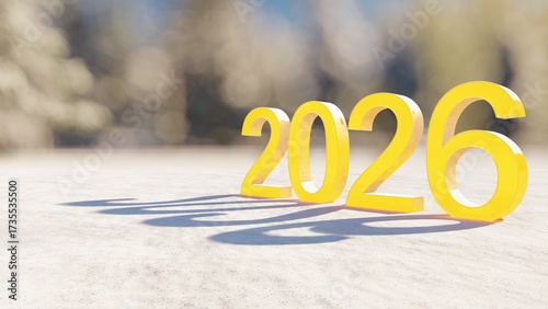 2026 in 3D Yellow Letters