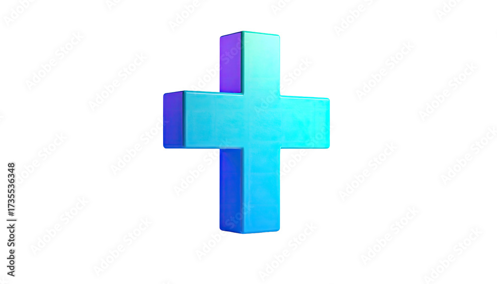 Obraz premium A gradient teal, blue and purple cross against a stark black background