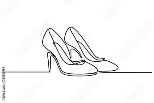 Women's shoes one line drawing. Female shoes line art minimalist canvas prints for the wall. one line Icon drawing with white background