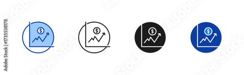Fluctuation icon set containing line, blue and glyph style vector icons