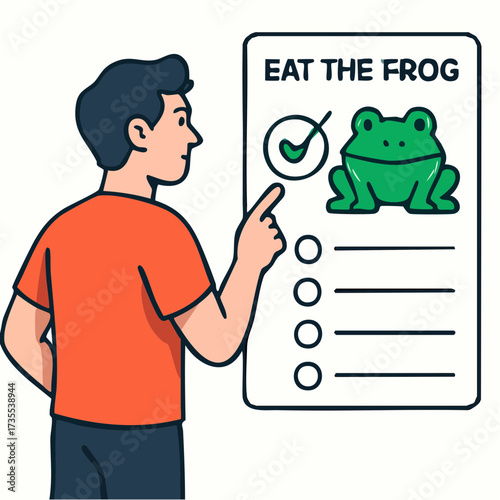 Man points to to do list with eat the frog productivity task
