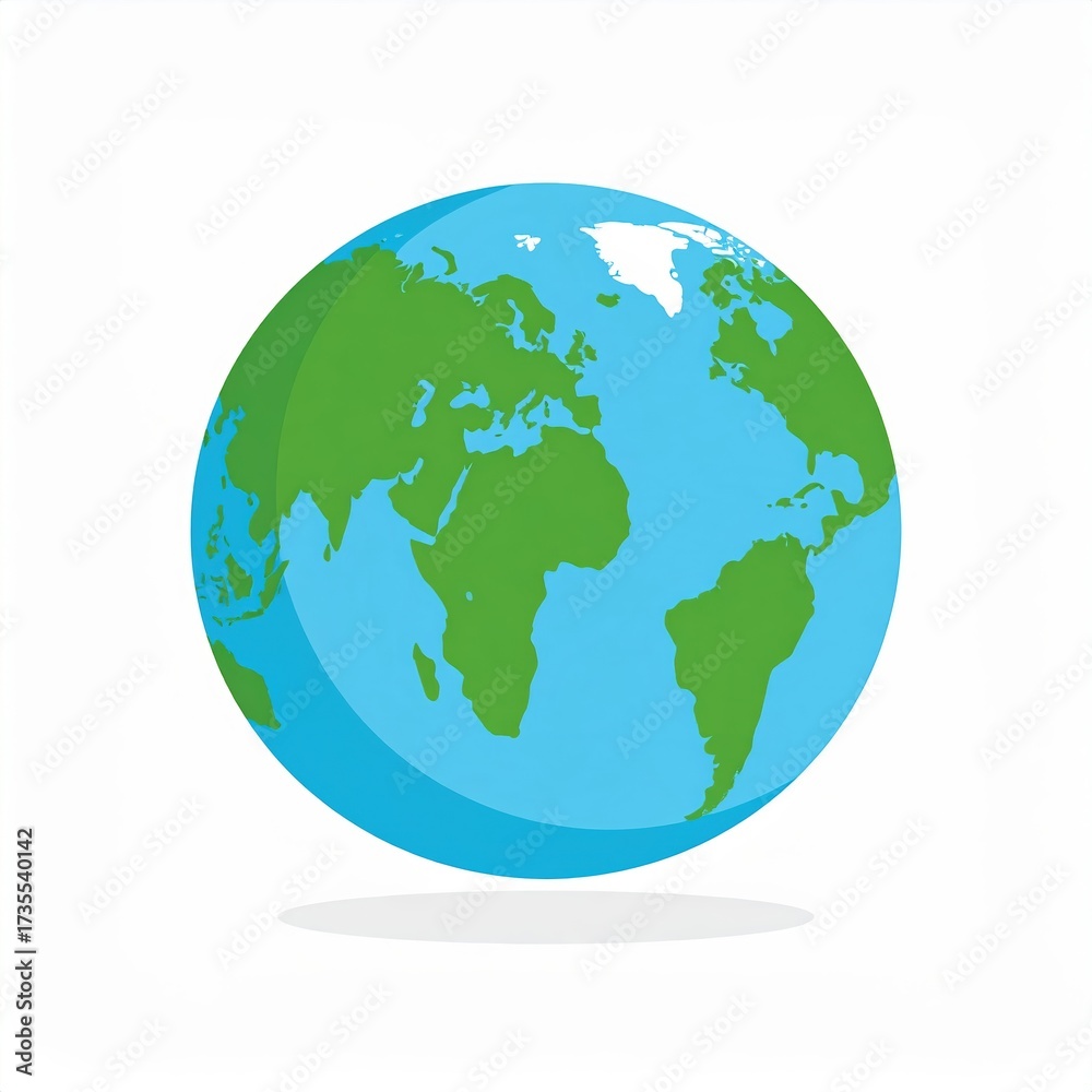 Fototapeta premium Illustration of the Earth globe, showing continents and oceans, with a shadow effect, isolated on a white background.