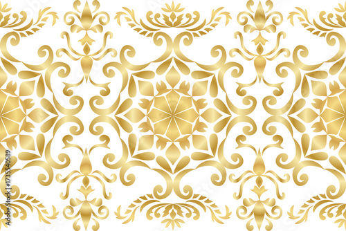 Elegant Golden Arabesque Floral Seamless Pattern, Ornamental Luxury Decorative Background