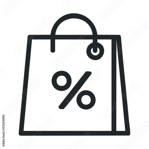 Shopping bag with percentage symbol for discounts and sales promotions. Vector line illustration