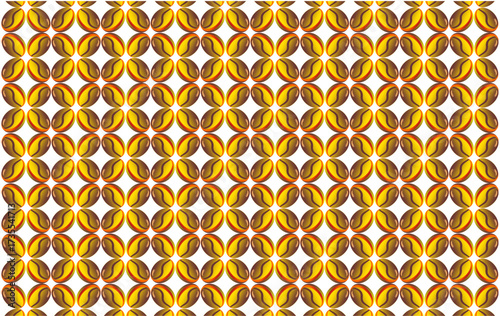 Coffee bean pattern. Golden roasted coffee bean pattern background. Seamless coffee bean geometric pattern. Coffee bean pattern for packaging. Hand drawn coffeebean illustration. 