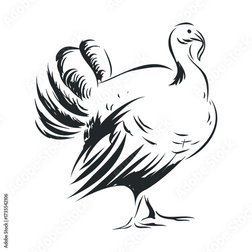 Elegant turkey design for festive occasions and culinary themes. Vector hand drawn illustration