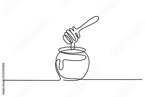 Continuous one line drawing of honey pot vector illustration. one line Icon drawing with white background