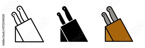 Kitchen knife block icon simple illustration of tilted stand with two handles stroke, filled and colored concept for web design.