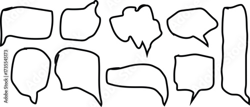 Collection of hand drawn speech bubbles and thought bubbles outlines isolated on white