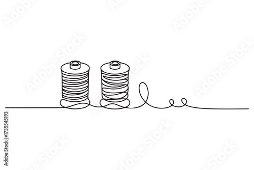 Spools of thread in one continuous line drawing vector illustration. one line Icon drawing with white background