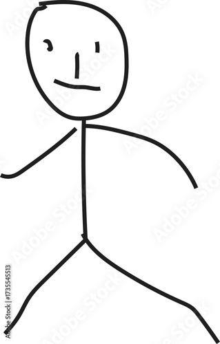 Simple hand drawn stick figure character with a winking expression and arms outstretched