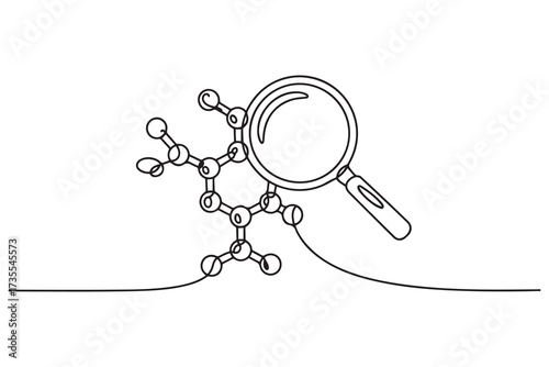 Blood glucose with magnifying glass continuous one line drawing. Vector illustration. one line Icon drawing with white background