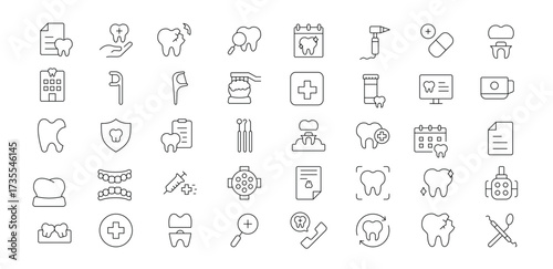 Set of dentist Icons. Simple line art style icons pack. Vector illustration. Dental elements stroke pictogram and minimal thin web icon set. Outline collection. illustration