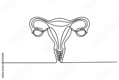Continuous one line drawing of female reproductive uterus and women's day vector illustration. one line Icon drawing with white background